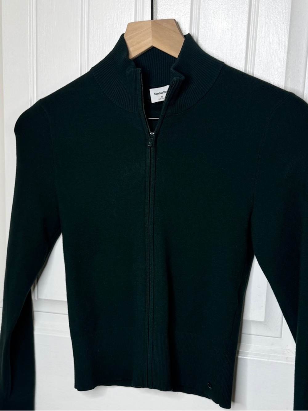 Sunday Best Aritzia Ribbed Zip Up Mock Neck Sweater Cardigan Green Size M